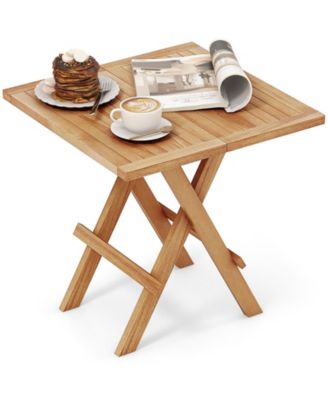 Patio Folding Side Table w/ X-shaped Legs and Slatted Tabletop for Backyard
