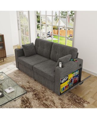 67" Chenille Loveseat Sofa, 2-Seater Couch with Storage, USB Charging and Cup Holders for Living Room and Apartment