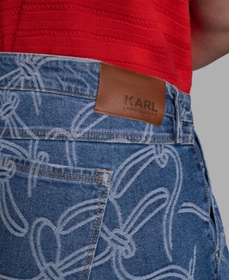 Plus Size Mid-Rise Bow-Jacquard Cropped Jeans