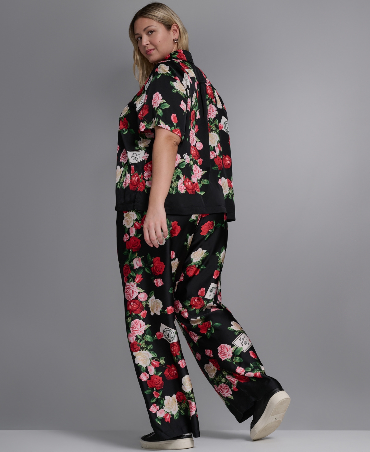 Karl Lagerfeld Paris Plus Floral-Print Collared Blouse