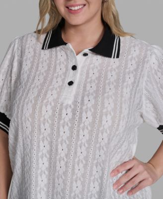 Plus Size Collared Button-Front Blouse