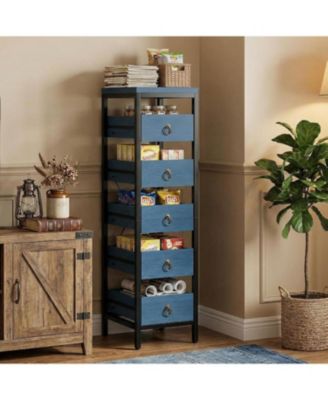 5-Tier Kitchen Fruit Vegetable Storage Rack, Narrow Snack Stand with Pull-Out Baskets, Utility Organizer