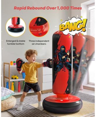 Punching Bag for Kids, 66 Inch Stable Inflatable Boxing Bag with Boxing Gloves, Stand Kids Punching Bag Toy for Boys