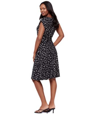Women's Dot-Print Boat Neck Short-Sleeve Dress