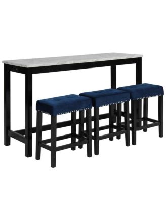 Furniture Celeste 4-Piece Faux Marble and Wood Bar Set