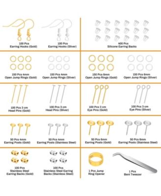 2000Pcs Earring Making Kit Hooks Findings Posts Backs Pins Jump Rings