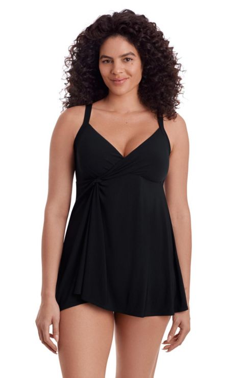 Женские платья Longitude Women's Solid Black Twist Front Long Torso Swim Dress
