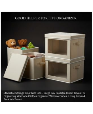 Stackable Storage Bins With Lids Foldable Closet Organizers Transparent Window Removable Lids Firm Handles 4 Pack