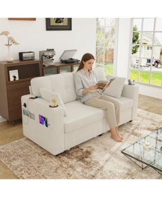 Loveseat Sofa, 67" Chenille 2-Seater Couch - Storage, USB Charging, Cup Holder and Wood Frame for Living Room, Apartment