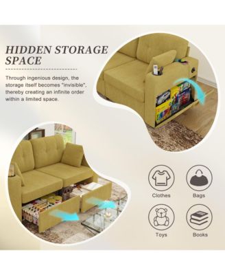 Compact Loveseat Sofa, 67" Chenille 2-Seater Couch Featuring Storage, USB Charging and Cup Holder for Small Spaces