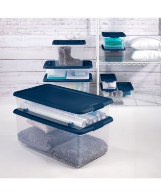 64 Quart Latching Plastic Storage Container Tote, Marine Blue, 12 Pack