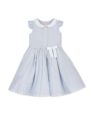 Hope and Henry Little and Big Girls' Ruffle Sleeve Linen Dress with Peter Pan Collar