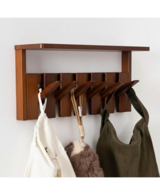 Wall Mounted Wooden Coat Rack with Shelf Heavy Duty Entryway Organizer Solid Wood Display Storage
