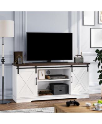 Farmhouse TV Stand for 65" TV, Sliding Barn Door, Adjustable Shelves, Modern Media Console for Living Room