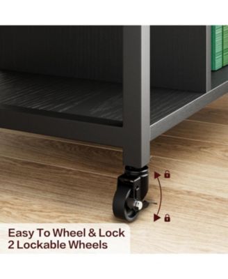 18” Mobile Printer Stand with Outlets, USB, 3/4-Tier Rolling Storage Cart, Shelves, Locking Casters, Compact Table for Office