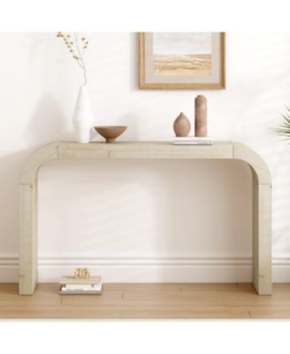52in Wood Console Table Curved Edge Cedar Veneer Natural For Entryway Living Room