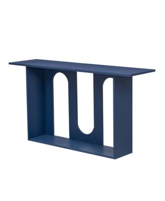 Modern Curved Ash Veneer Console Table With Shelf For Entryway Hallway Living Room