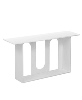 Modern Curved Ash Veneer Console Table With Shelf For Entryway Hallway Foyer