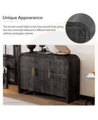 Retro Minimalist Curved Sideboard Gold Handles Adjustable Shelves Antique