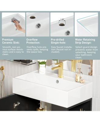 21.6" Bathroom Vanity with Ceramic Sink, Bathroom Storage Cabinet with Right Side Storage