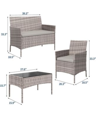 4-Piece Patio Furniture Set, Rattan Outdoor Furniture with Upholstered Sofa, 2 Chairs and Coffee Table, Modern Conversation Bistro Set