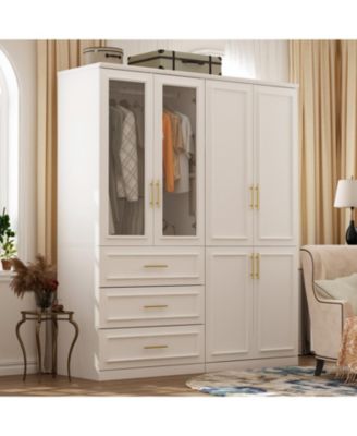 6-Door Big Armoires with 2 Hanging Rods, 3-Drawers, Shelves
