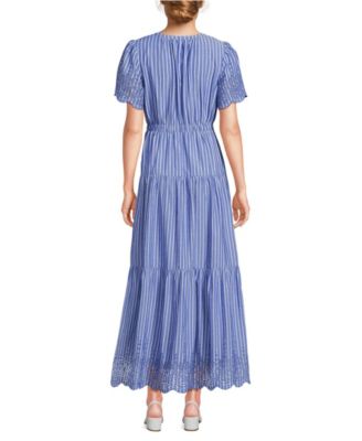 Women's Tiered Cotton Poplin Eyelet Maxi Dress