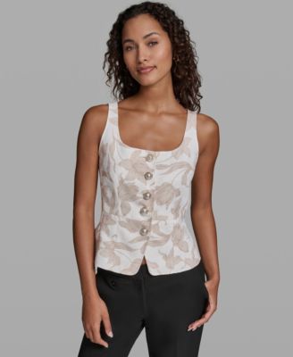 Women's Scoop Neck Woven Floral Vest