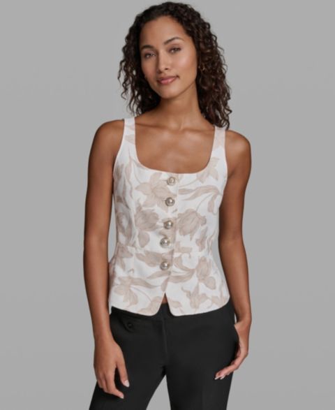 Женские жилеты KARL LAGERFELD PARIS Women's Scoop Neck Woven Floral Vest