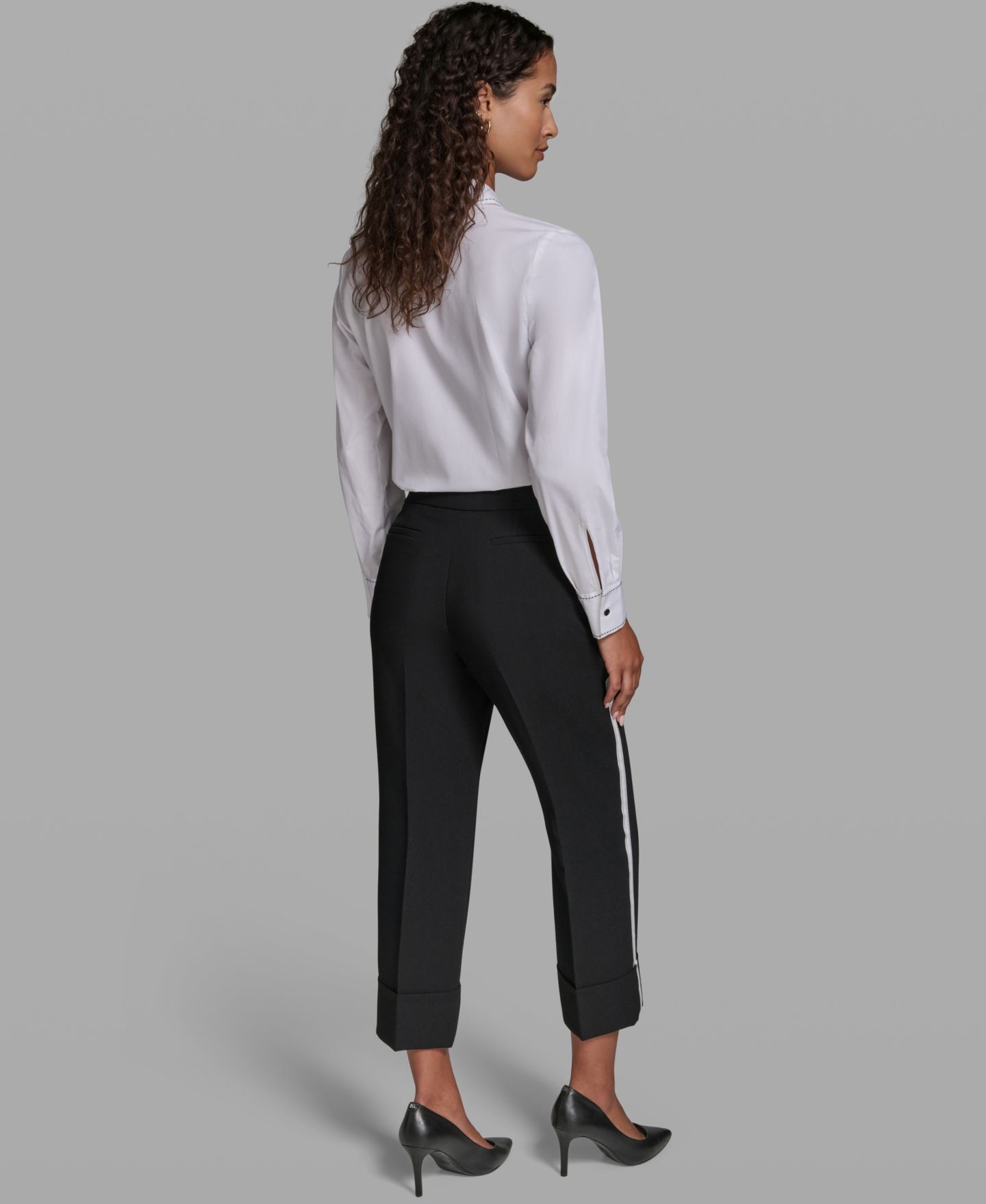 Женские брюки KARL LAGERFELD PARIS Mid-Rise Cuffed Ankle-Length, цвет: Чёрный — фото 5