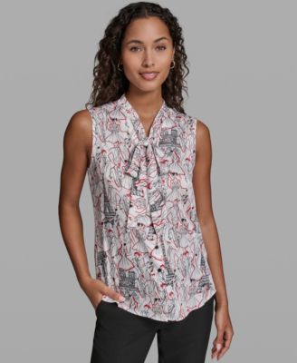 Women's Tie-Neck Sleeveless Printed Blouse