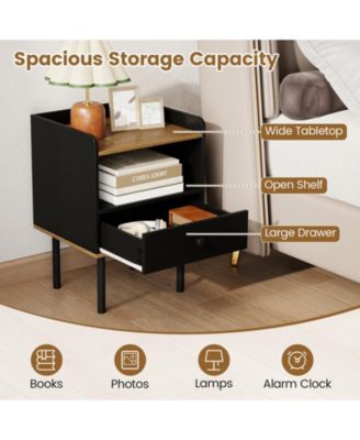 Set of 2 Nightstands with Drawer, 3-Tier Sofa Side Tables with Open Storage Shelf