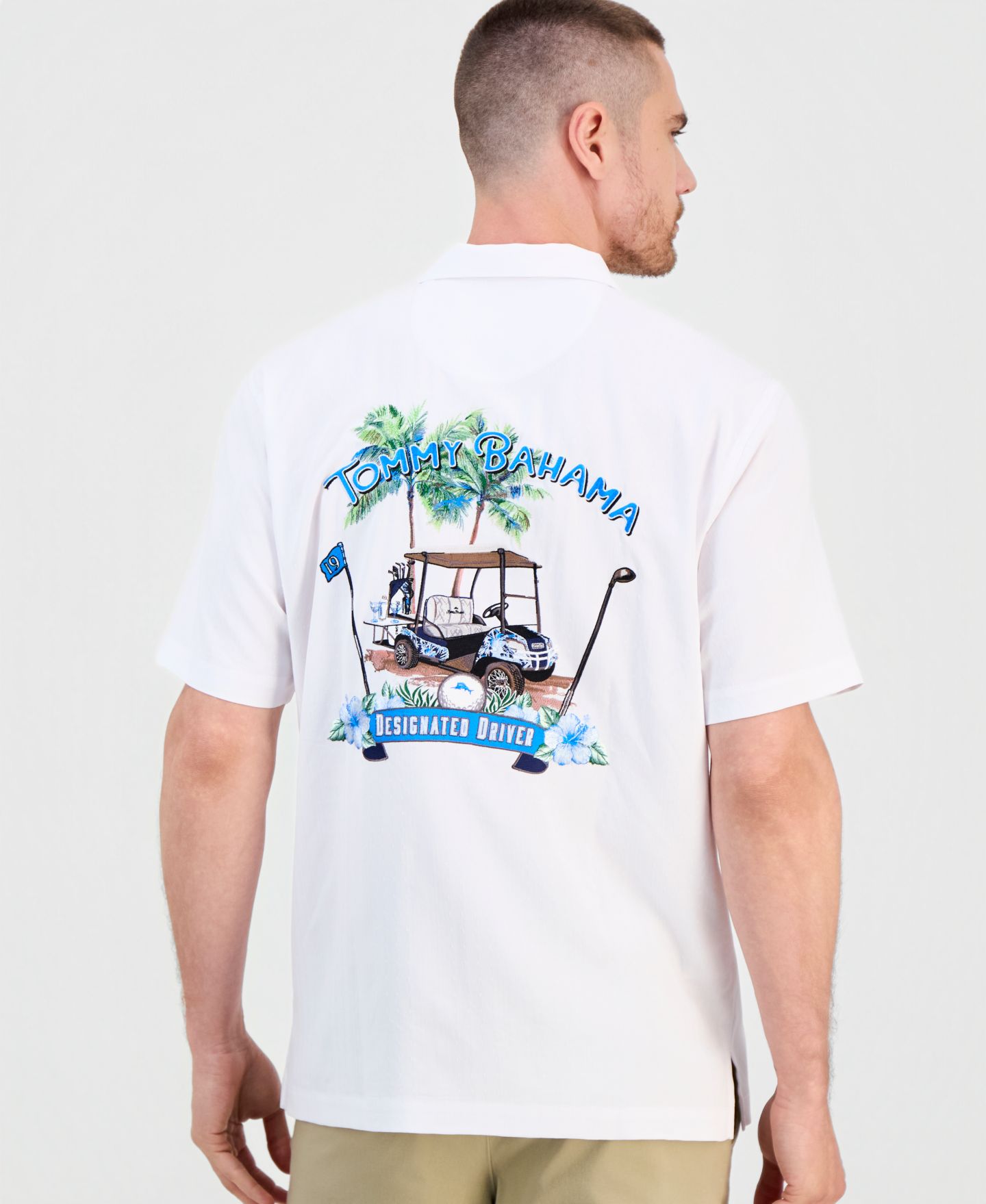 Мужская рубашка Tommy Bahama Coastal Ease Designated Driver Golf Collector's Series Short-Sleeve, цвет: Белый — фото 1