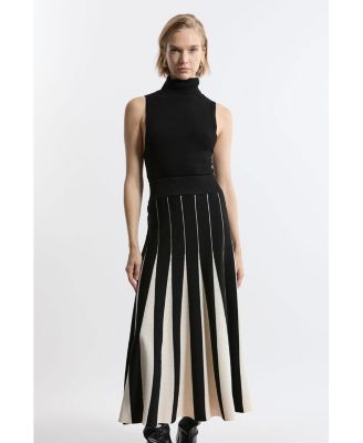 Women's Pointelle Block Pleated Skirt