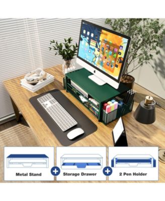 2-tier Monitor Stand Riser Desk Organizer With Drawer Pen Holder