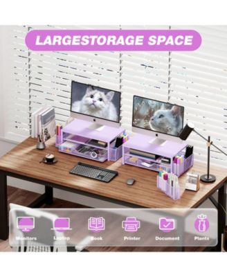 2-tier Monitor Stand Riser Desk Organizer With Drawer Pen Holder