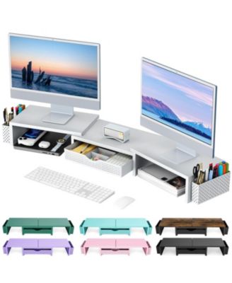 Dual Monitor Stand Riser Desk Organizer Drawer 2 Pen Holders Shelf