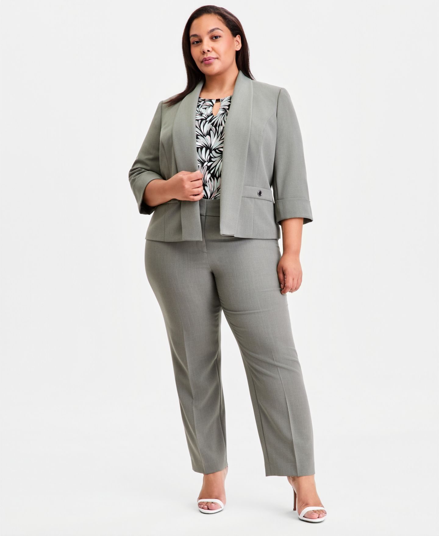 Женский пиджак Kasper Plus Size Shawl-Collar 3/4-Sleeve Blazer, цвет: Тёмный морской каменный — фото 2