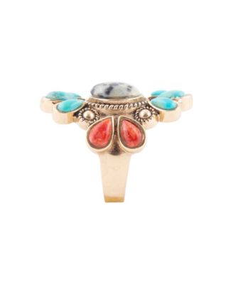 Dalmatian Jasper Multi Color Stone Golden Ring