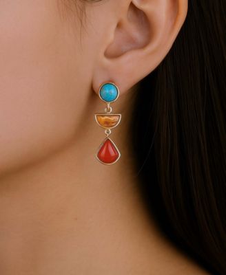 Bronco Blue Turquoise and Carnelian Golden Drop Post Earrings
