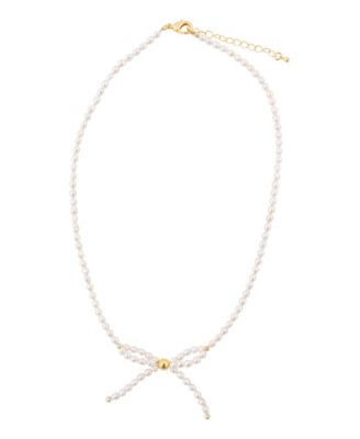 White Freshwater Pearl Bow Golden Necklace