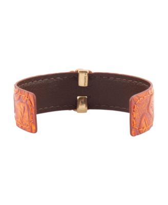 Blue Turquoise Leather Golden Cuff Bracelet