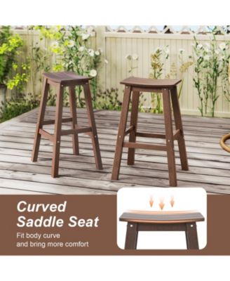 29 in HDPE Outdoor Bar Stool Set of 2 with Armless Saddle Seat and Footrest