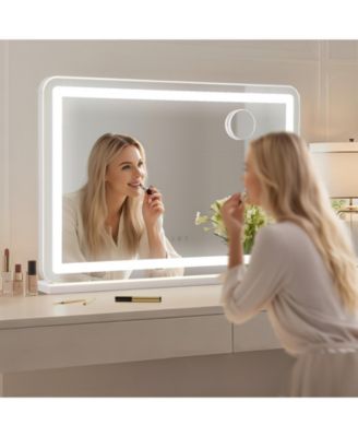 30"x20" LED Makeup Mirror with 3 Color Modes, 10X Magnifier, Smart Touch, for Tabletop or Wall Mount