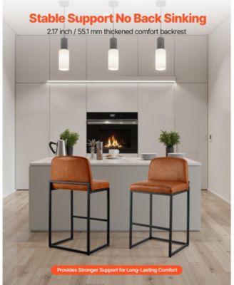 27 in Counter Height PU Leather Bar Stool Set of 4 with Backrest and Metal Legs