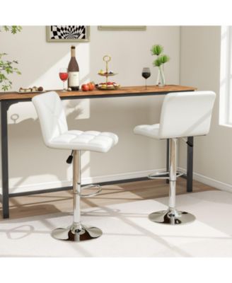 Adjustable Height Upholstered Swivel Bar Stool Set of 2 with Back