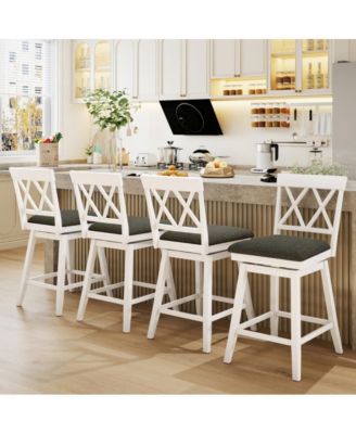24 in Swivel Counter Height Bar Stool Set of 2 with Linen Cushion and Curved Backrest