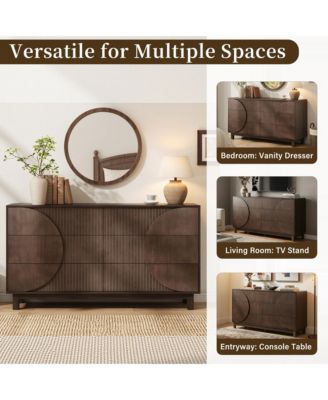 6 Drawer Fluted Dresser - Modern Wooden Chest of Drawers with Geometric Round Fronts, Storage Cabinet for Bedroom, Living Room