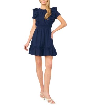 blue satin cut out dress Ariane blue floral-appliqué ruffled lace mini dress main image 1
