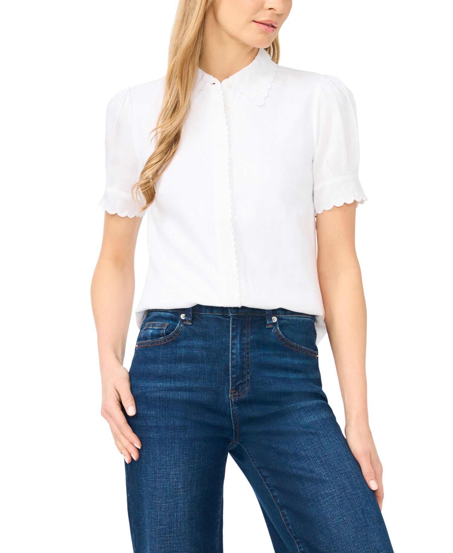 Women's Linen-Blend Short-Sleeve Collared Button-Up Shirt